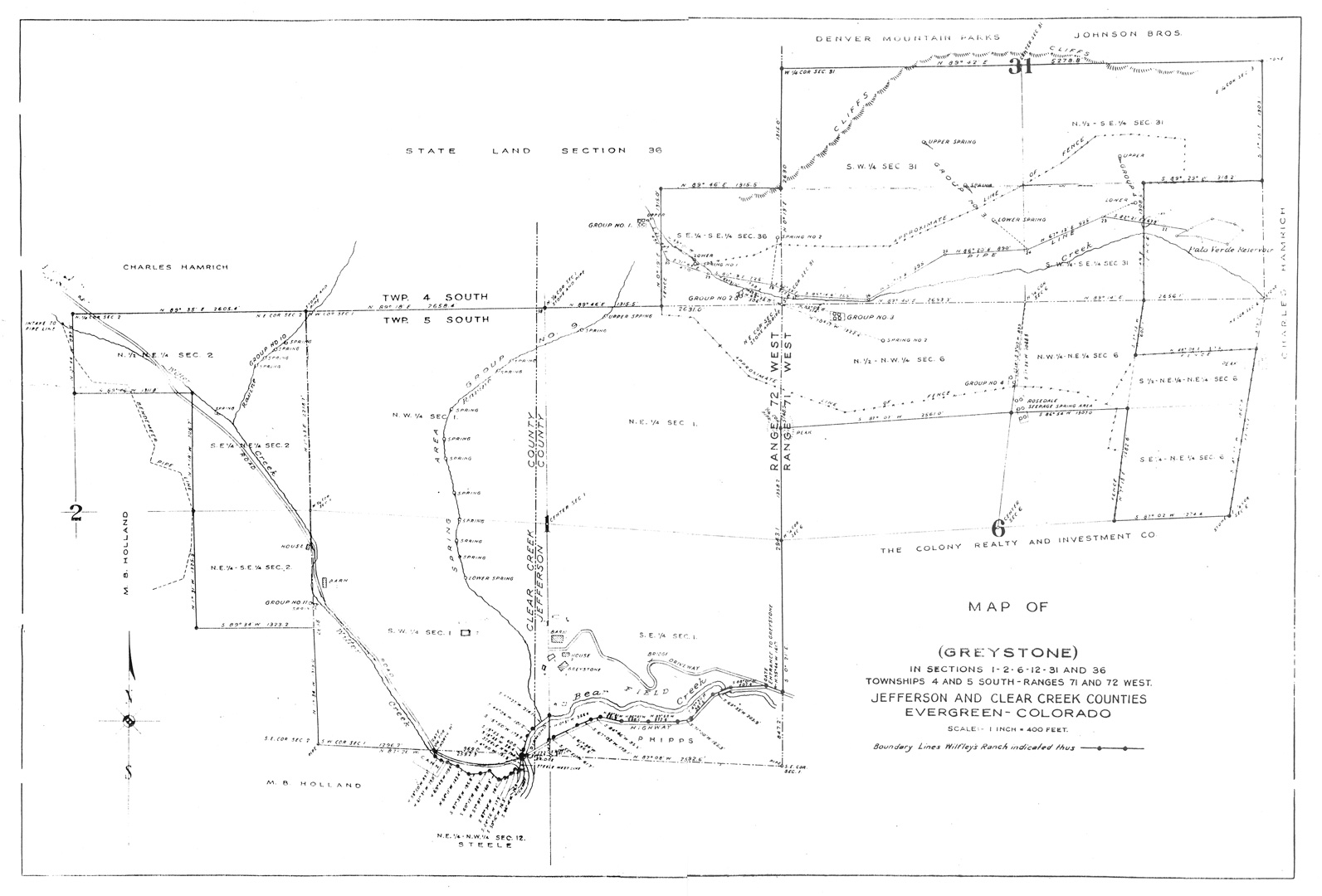 Greystone survey map. Elmer purchased the adjacent Mayo Ranch and grew Greystone to over 1250 acres for 90 head of cattle and 6 horses. Survey Map Courtesy Sandifer Family Collection